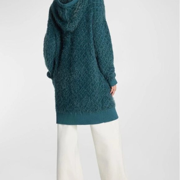 RARE! St. John | Eyelash Diamond-Knit Long Hooded Teddy Coat | Blue | M / L  EUC - Picture 2 of 15